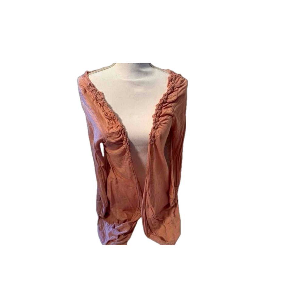 Free People Dust Rose Pink Lightweight Ruffled Long Sleeve Cardigan Shrug SM - Picture 2 of 9
